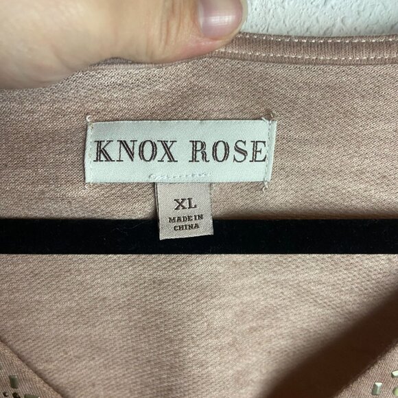 Knox Rose Size Xl Blouse Neutral Pink V Neck Flared Sleeves Studded Hippie Boho - Picture 7 of 8